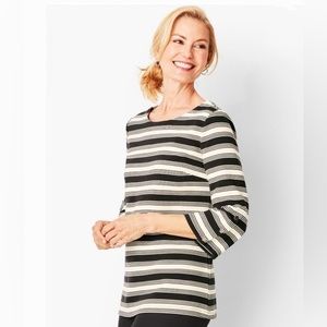 Talbots 3/4 Sleeve Thick Black & White Stripe Cotton Round Neck Top Size XL